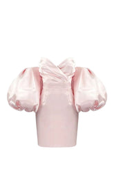 SATIN PUFF SLEEVE MINI DRESS IN PINK